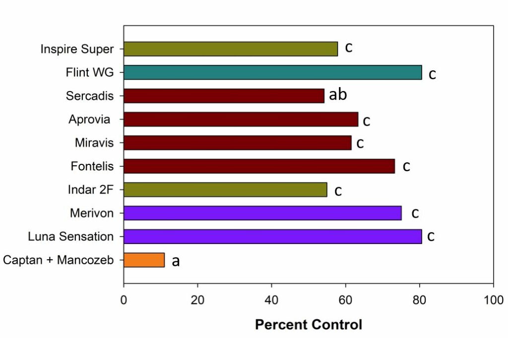 Efficacy of fungicides against apple powdery mildew